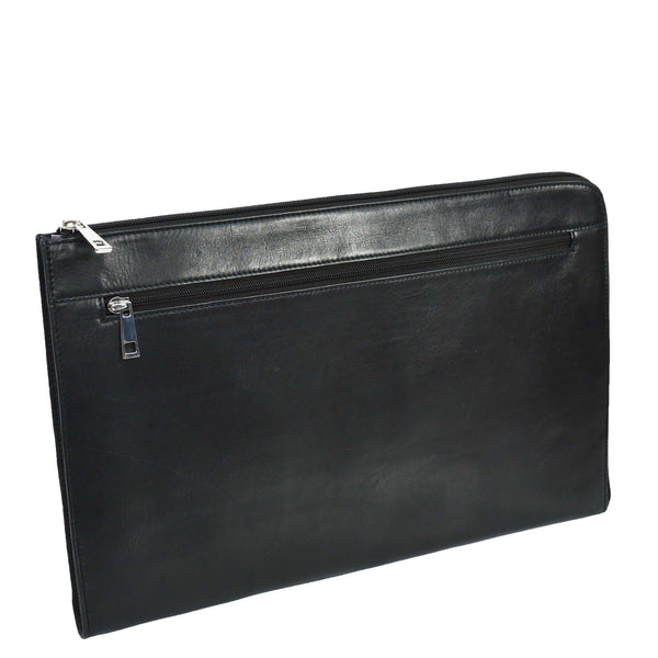 House Of Leather Real Leather Portfolio Case A4 Business Document Organiser Folio Underarm Bag Doc Black