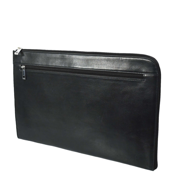 House Of Leather Real Leather Portfolio Case A4 Business Document Organiser Folio Underarm Bag Doc Black