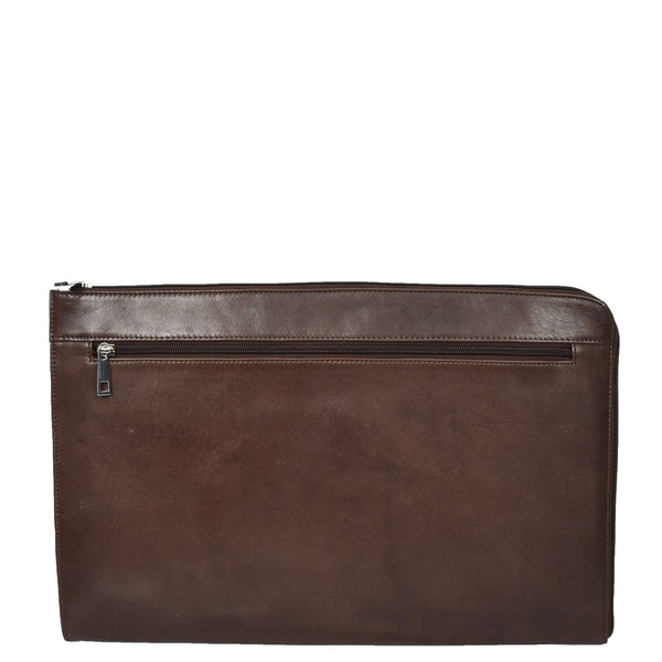 house of leather Real Leather Portfolio Case A4 Business Document Organiser Folio Underarm Bag Doc Brown