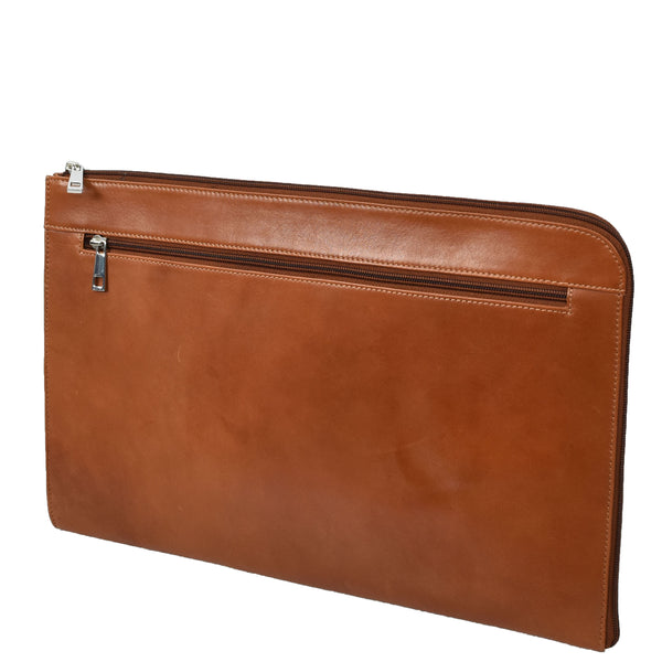 House Of Leather Real Leather Portfolio Case A4 Business Document Organiser Folio Underarm Bag Doc Cognac