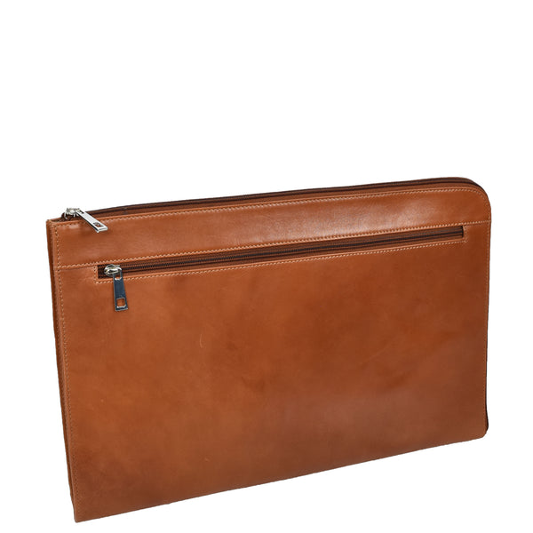 House Of Leather Real Leather Portfolio Case A4 Business Document Organiser Folio Underarm Bag Doc Cognac