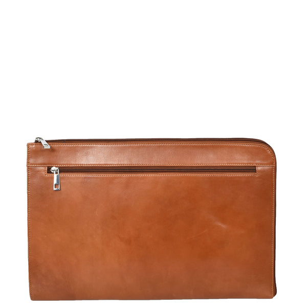 house of leather Real Leather Portfolio Case A4 Business Document Organiser Folio Underarm Bag Doc Cognac