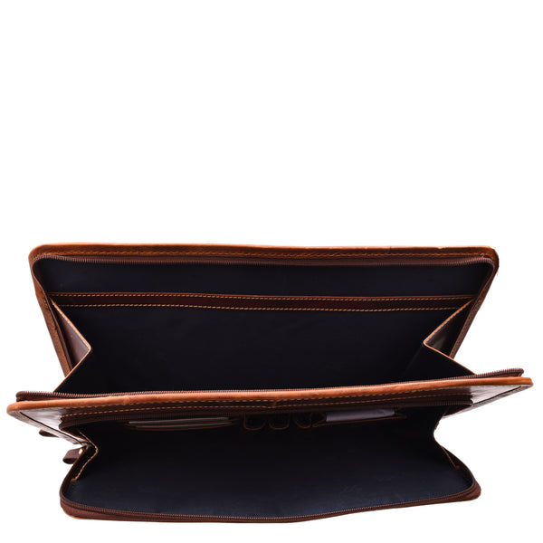 House Of Leather Real Leather Portfolio Case A4 Documents Bag Aero Brown