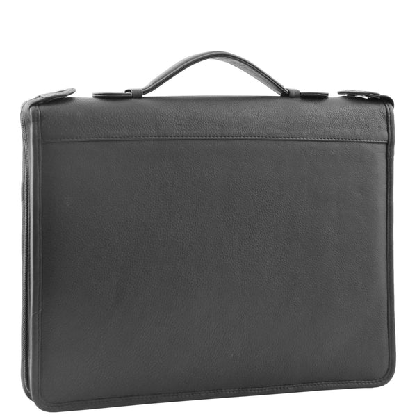 House Of Leather Real Leather Portfolio Case With Carry Handle HL49 Black