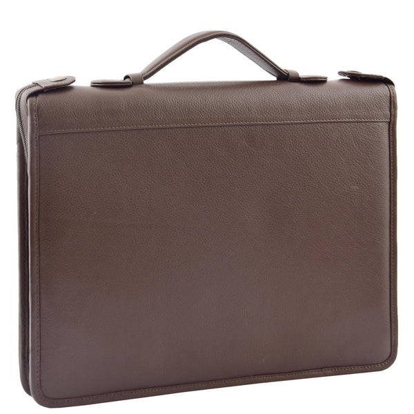 House Of Leather Real Leather Portfolio Case With Carry Handle HL49 Brown