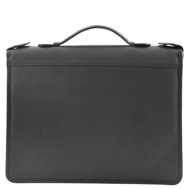 house of leather Real Leather Portfolio Case with Carry Handle HL49 Black