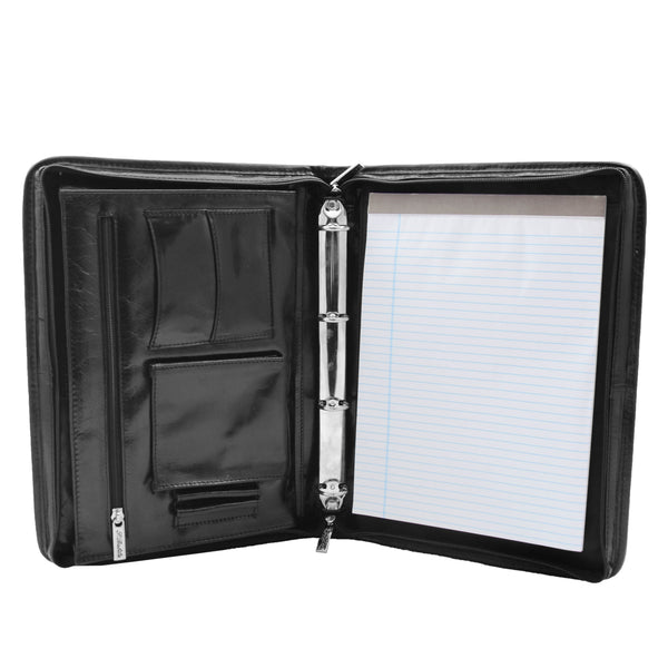 House Of Leather Real Leather Portfolio Ring Binder Case Muker Black