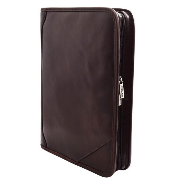 house of leather Real Leather Portfolio Ring Binder Case Muker Brown