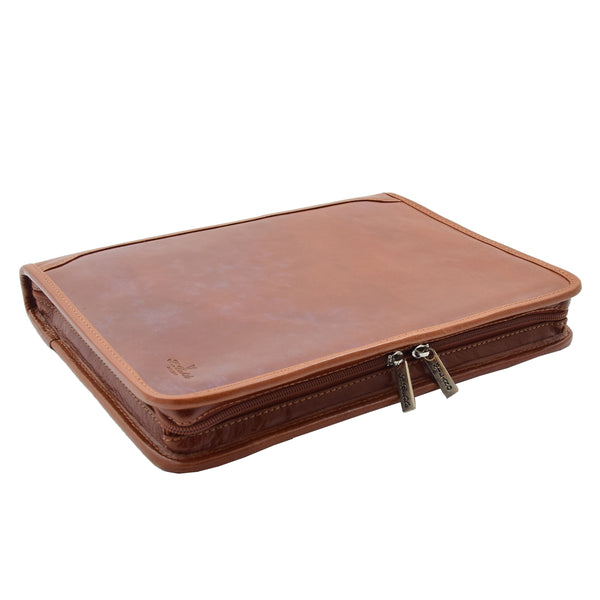 House Of Leather Real Leather Portfolio Ring Binder Case Muker Cognac
