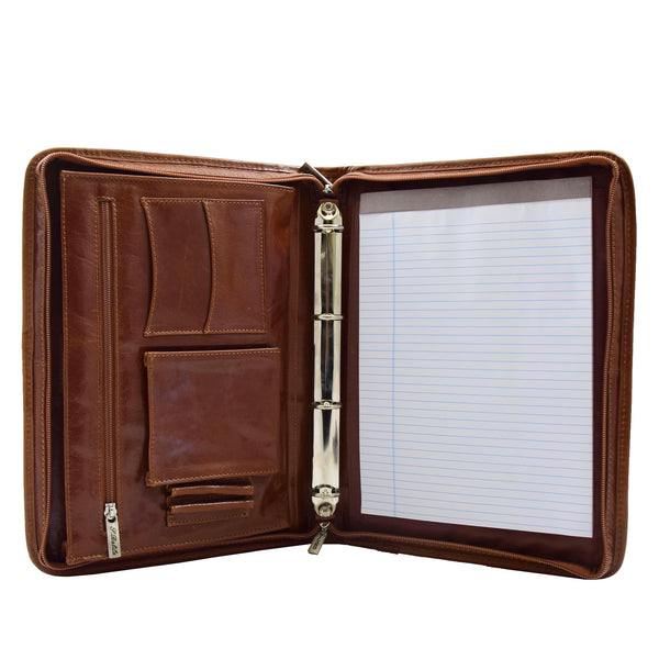 House Of Leather Real Leather Portfolio Ring Binder Case Muker Cognac