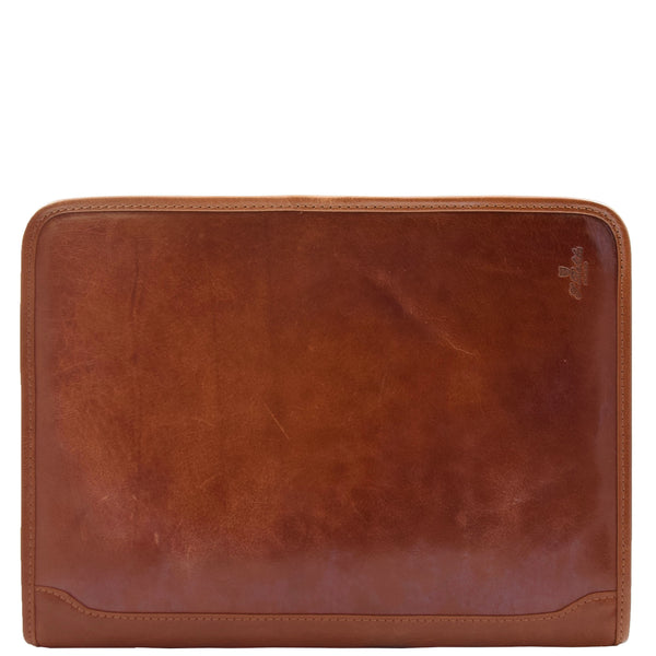 house of leather Real Leather Portfolio Ring Binder Case Muker Cognac