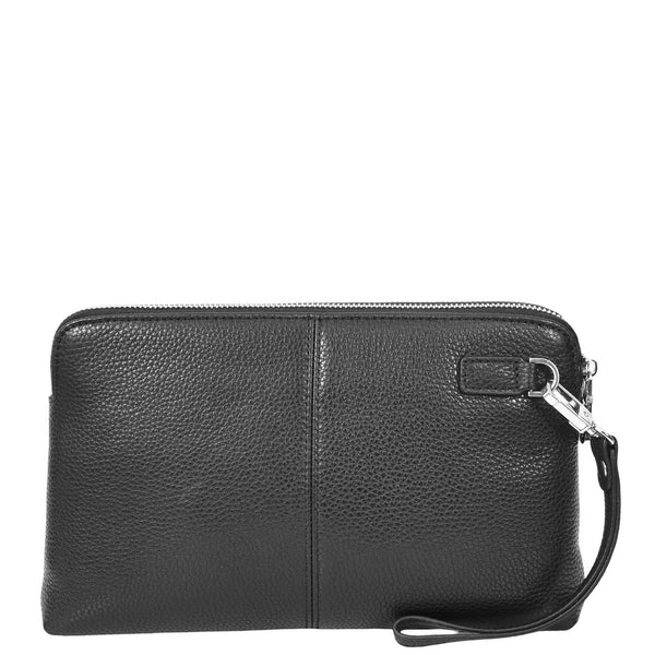 House Of Leather Real Leather Pouch Wrist Bag Stirling Black