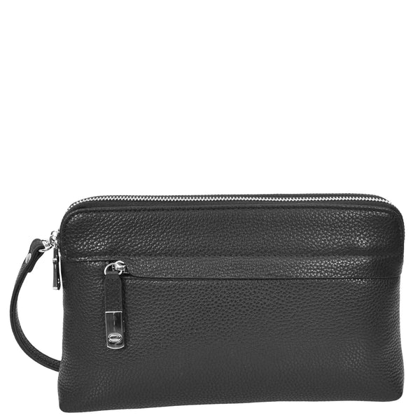 House Of Leather Real Leather Pouch Wrist Bag Stirling Black