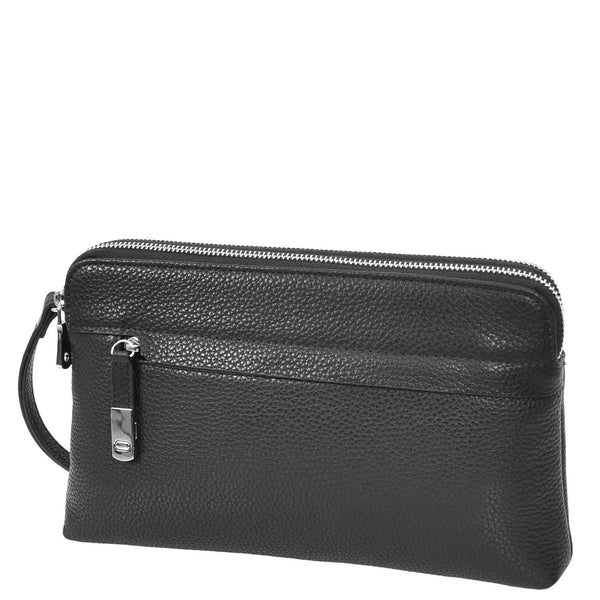 House Of Leather Real Leather Pouch Wrist Bag Stirling Black