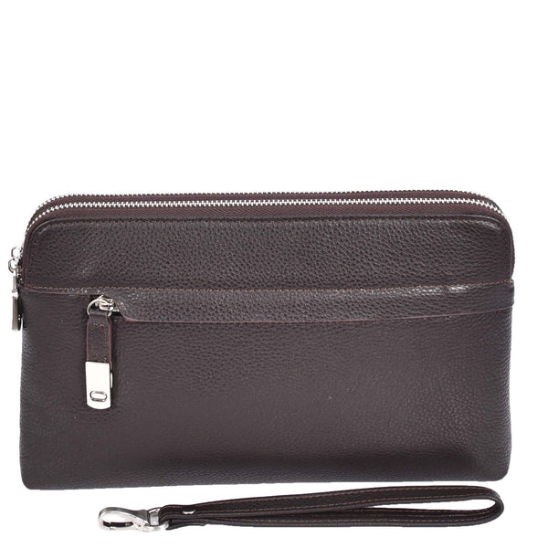 House Of Leather Real Leather Pouch Wrist Bag Stirling Brown