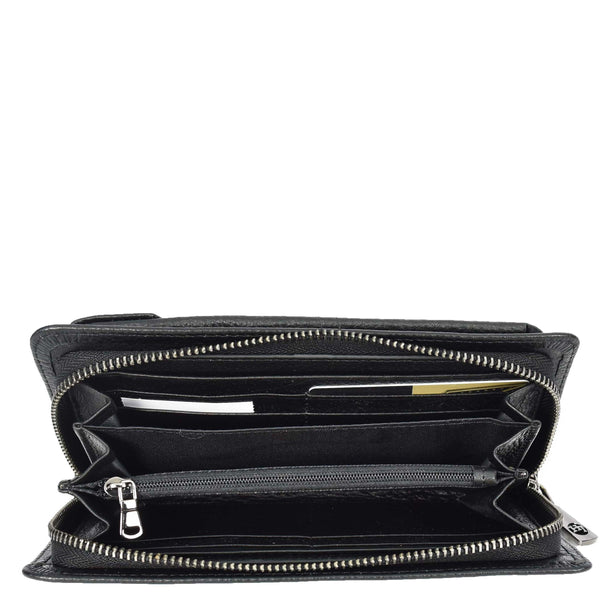 House Of Leather Real Leather Purse Large Mobile ID Cards Glasses Clutch Travel Wallet Arlon Black