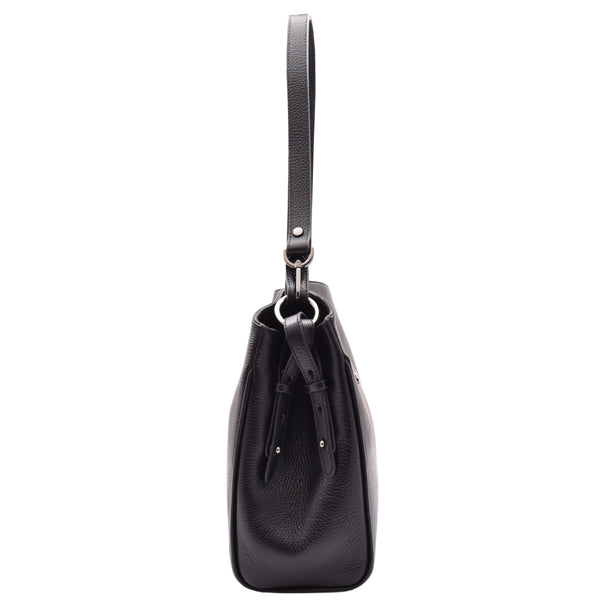 House Of Leather Real Leather Shoulder Bag For Women Zip Hobo Maisie Black