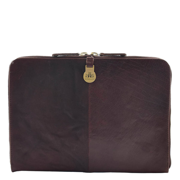 house of leather Real Leather Small Portfolio Case Greenville Brown