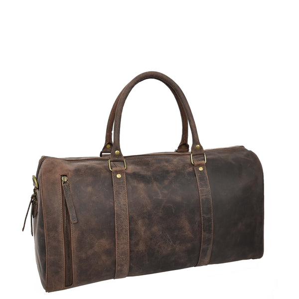 House Of Leather Real Leather Small Size Holdall Overnight Weekend Travel Duffle Bag Torin Brown