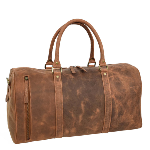 House Of Leather Real Leather Small Size Holdall Overnight Weekend Travel Duffle Bag Torin Tan