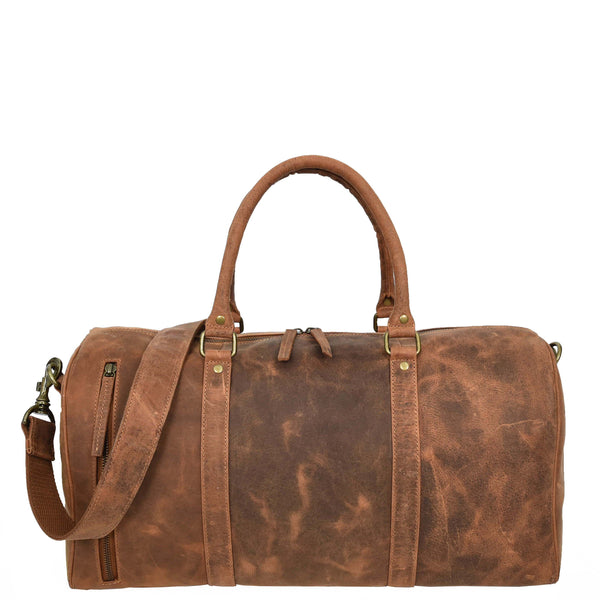 house of leather Real Leather Small Size Holdall Overnight Weekend Travel Duffle Bag Torin Tan