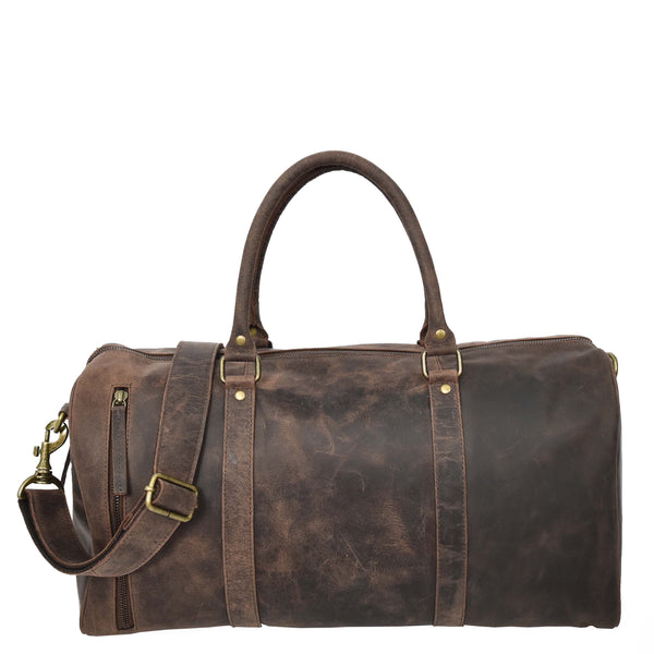 house of leather Real Leather Small Size Holdall Overnight Weekend Travel Duffle Bag Torin Brown