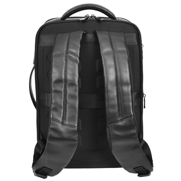 House Of Leather Real Leather Smart USB Backpack Casual Large Size Laptop Rucksack Ryder Black
