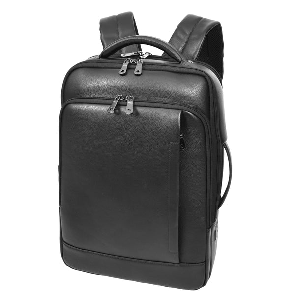 House Of Leather Real Leather Smart USB Backpack Casual Large Size Laptop Rucksack Ryder Black