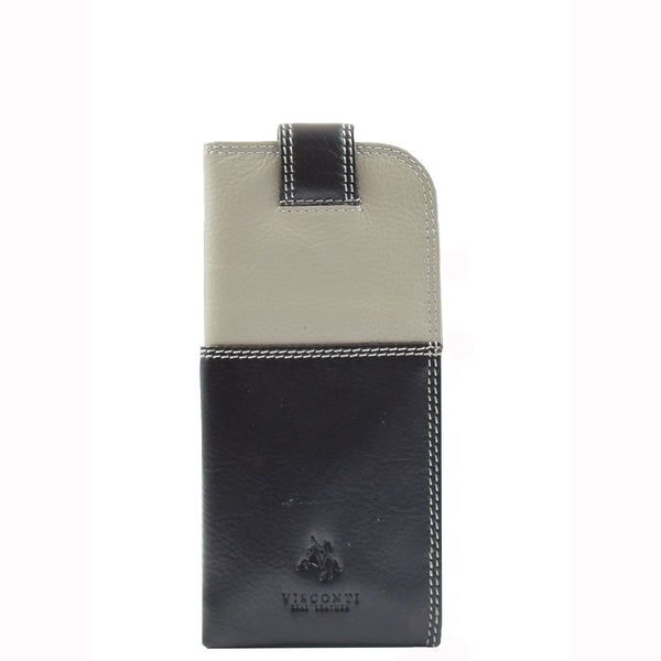 House Of Leather Real Leather Soft Slim Leather Glasses Case Cover HOL6011 Black Multi