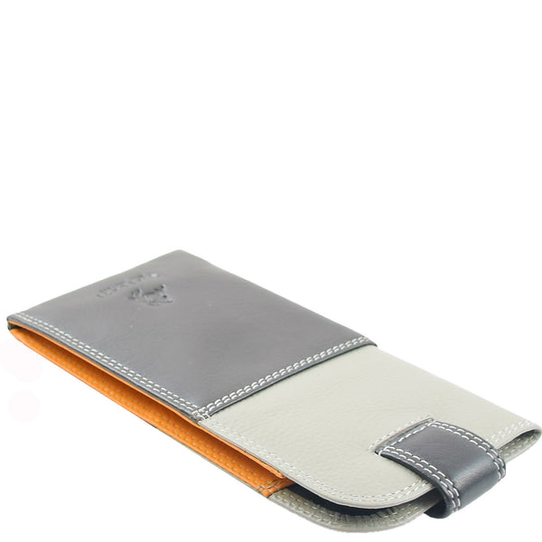 House Of Leather Real Leather Soft Slim Leather Glasses Case Cover HOL6011 Black Multi