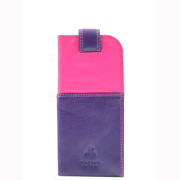 House Of Leather Real Leather Soft Slim Leather Glasses Case Cover HOL6011 Berry Multi