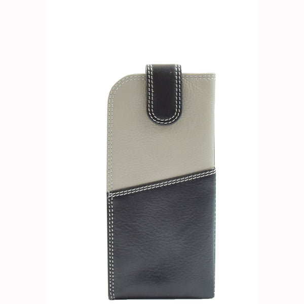 house of leather Real Leather Soft Slim Leather Glasses Case Cover HOL6011 Black Multi