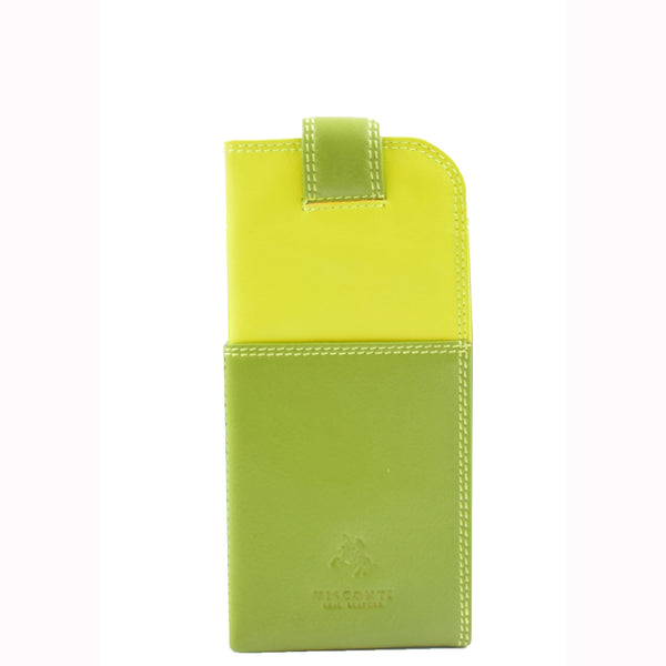 House Of Leather Real Leather Soft Slim Leather Glasses Case Cover HOL6011 Lime Multi