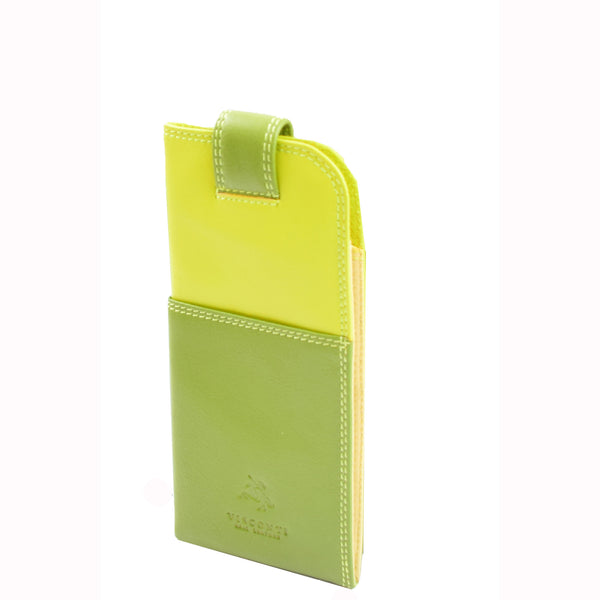 House Of Leather Real Leather Soft Slim Leather Glasses Case Cover HOL6011 Lime Multi