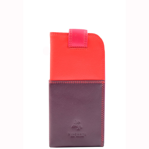 House Of Leather Real Leather Soft Slim Leather Glasses Case Cover HOL6011 Plum Multi