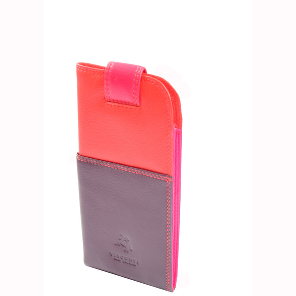 House Of Leather Real Leather Soft Slim Leather Glasses Case Cover HOL6011 Plum Multi