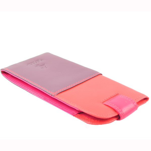 House Of Leather Real Leather Soft Slim Leather Glasses Case Cover HOL6011 Plum Multi