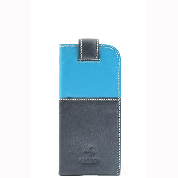 House Of Leather Real Leather Soft Slim Leather Glasses Case Cover HOL6011 Blue Multi