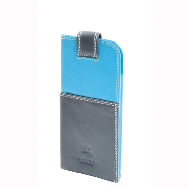 House Of Leather Real Leather Soft Slim Leather Glasses Case Cover HOL6011 Blue Multi