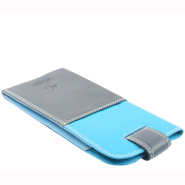 House Of Leather Real Leather Soft Slim Leather Glasses Case Cover HOL6011 Blue Multi