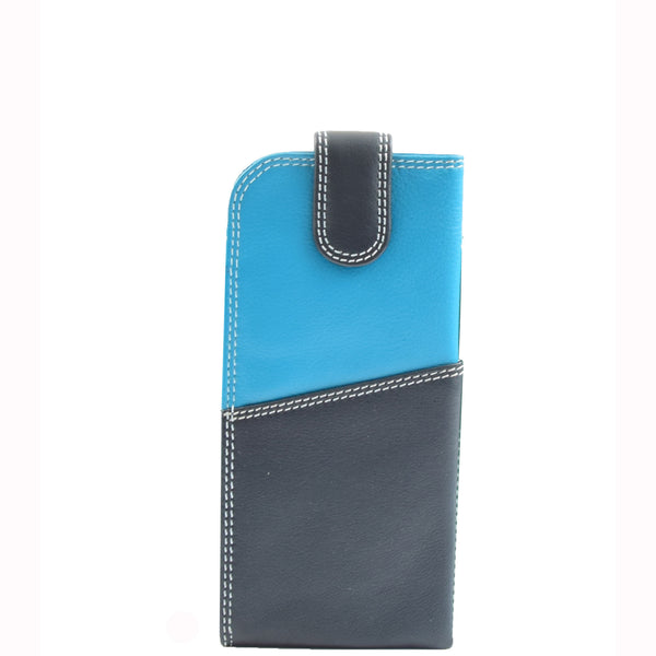 house of leather Real Leather Soft Slim Leather Glasses Case Cover HOL6011 Blue Multi