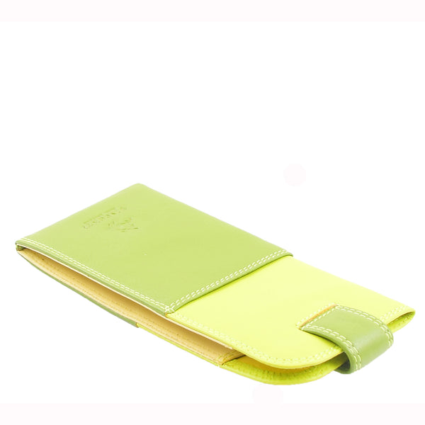 House Of Leather Real Leather Soft Slim Leather Glasses Case Cover HOL6011 Lime Multi
