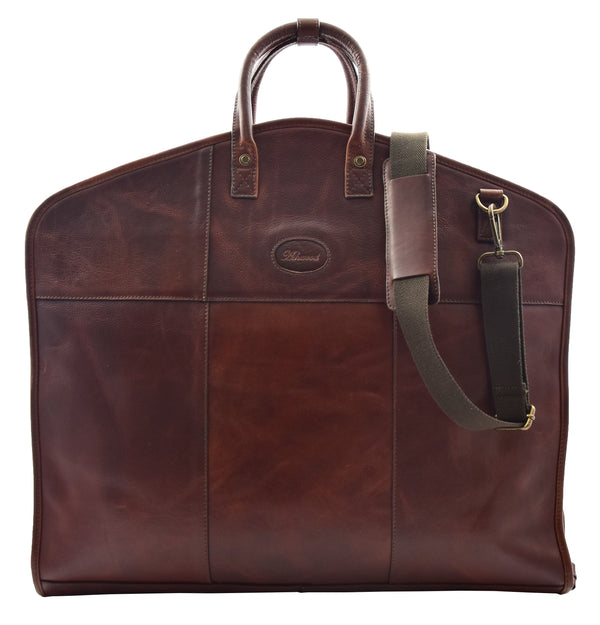 house of leather Real Leather Suit Carrier Large Capacity Travel Garment Bag Oxford Brown