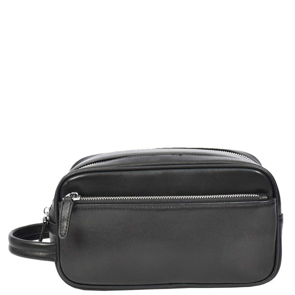 House Of Leather Real Leather Toiletries Bag Medium Size Travel Dopp Kit Organiser Style Oslo Black