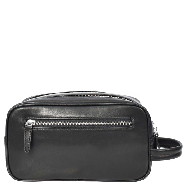 House Of Leather Real Leather Toiletries Bag Medium Size Travel Dopp Kit Organiser Style Oslo Black
