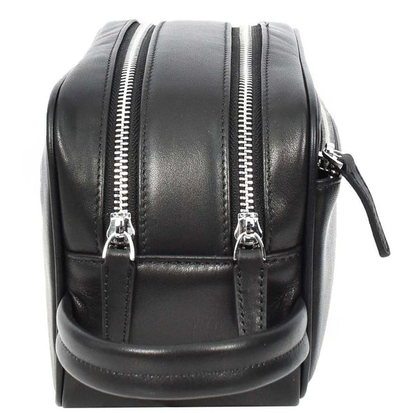 House Of Leather Real Leather Toiletries Bag Medium Size Travel Dopp Kit Organiser Style Oslo Black