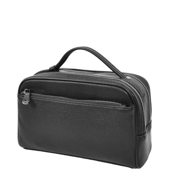 House Of Leather Real Leather Toiletry Wash Bag Alexander Black
