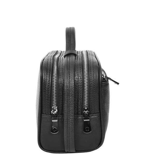 House Of Leather Real Leather Toiletry Wash Bag Alexander Black