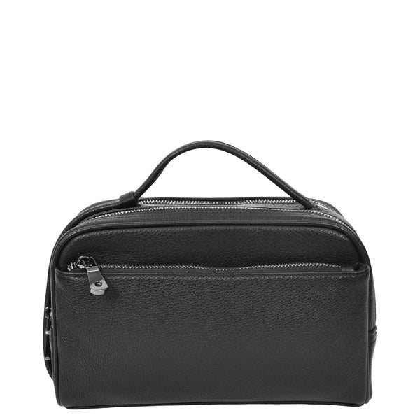 House Of Leather Real Leather Toiletry Wash Bag Alexander Black