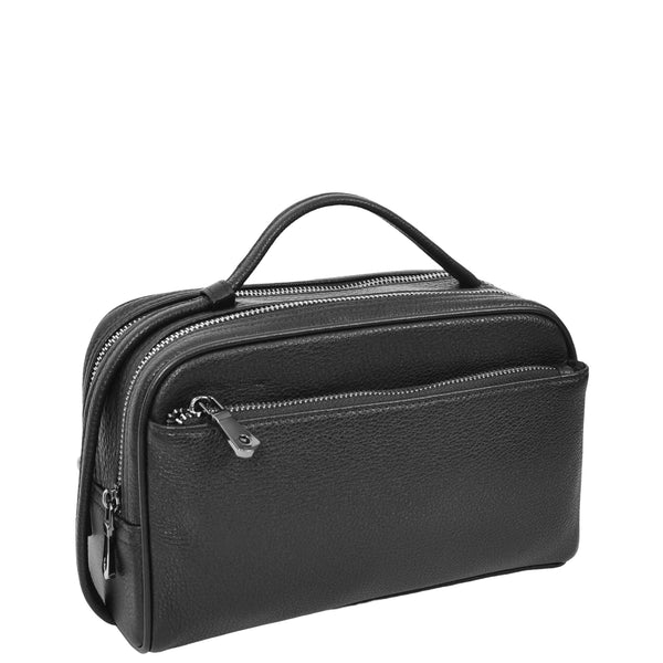 house of leather Real Leather Toiletry Wash Bag Alexander Black